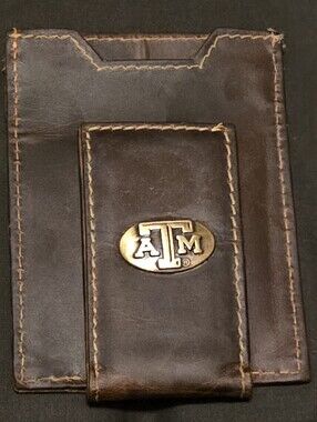 ATM Zep-Pro Brown Leather Magnetic Front Pocket Wallet Clear ID Window